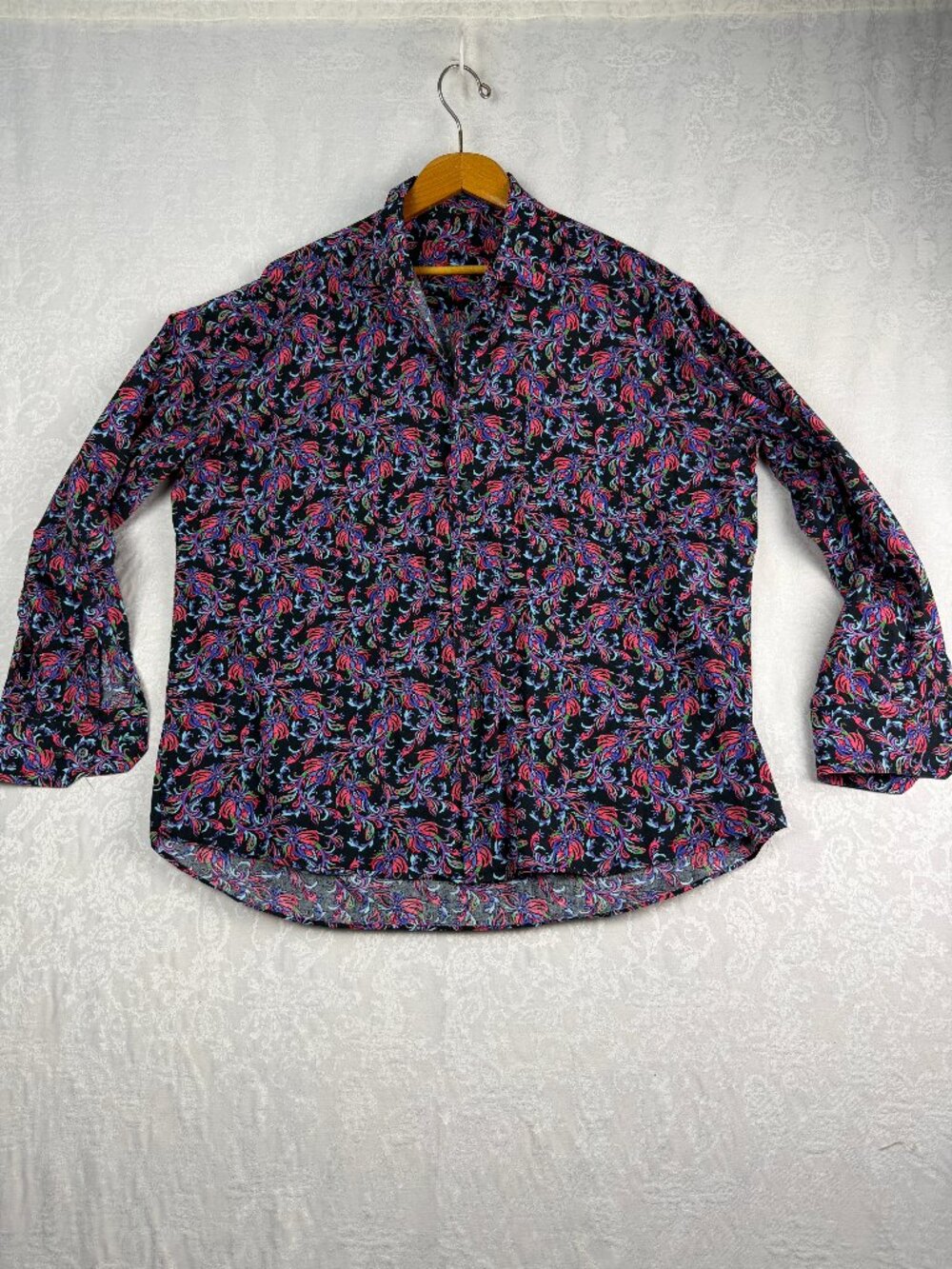 Alan Flusser Men's XL 100% Cotton Paisley Button Up Shirt Multicolor